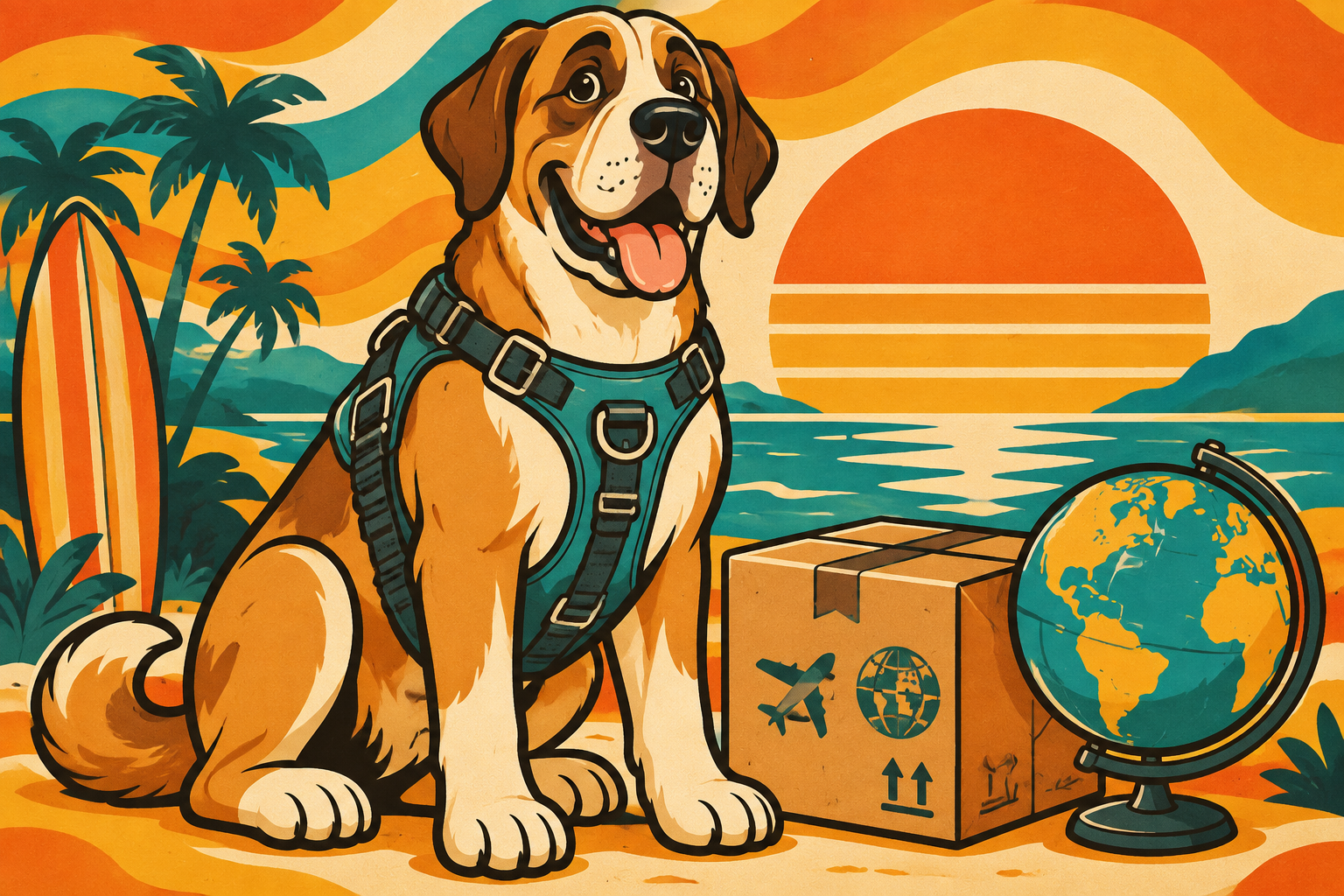 輸入品コレクション用のレトロポップな大型犬グッズイラスト
